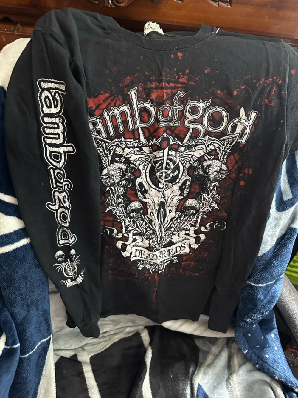 Lamb of God Black Long Sleeve Band Tee with Red & White Graphic